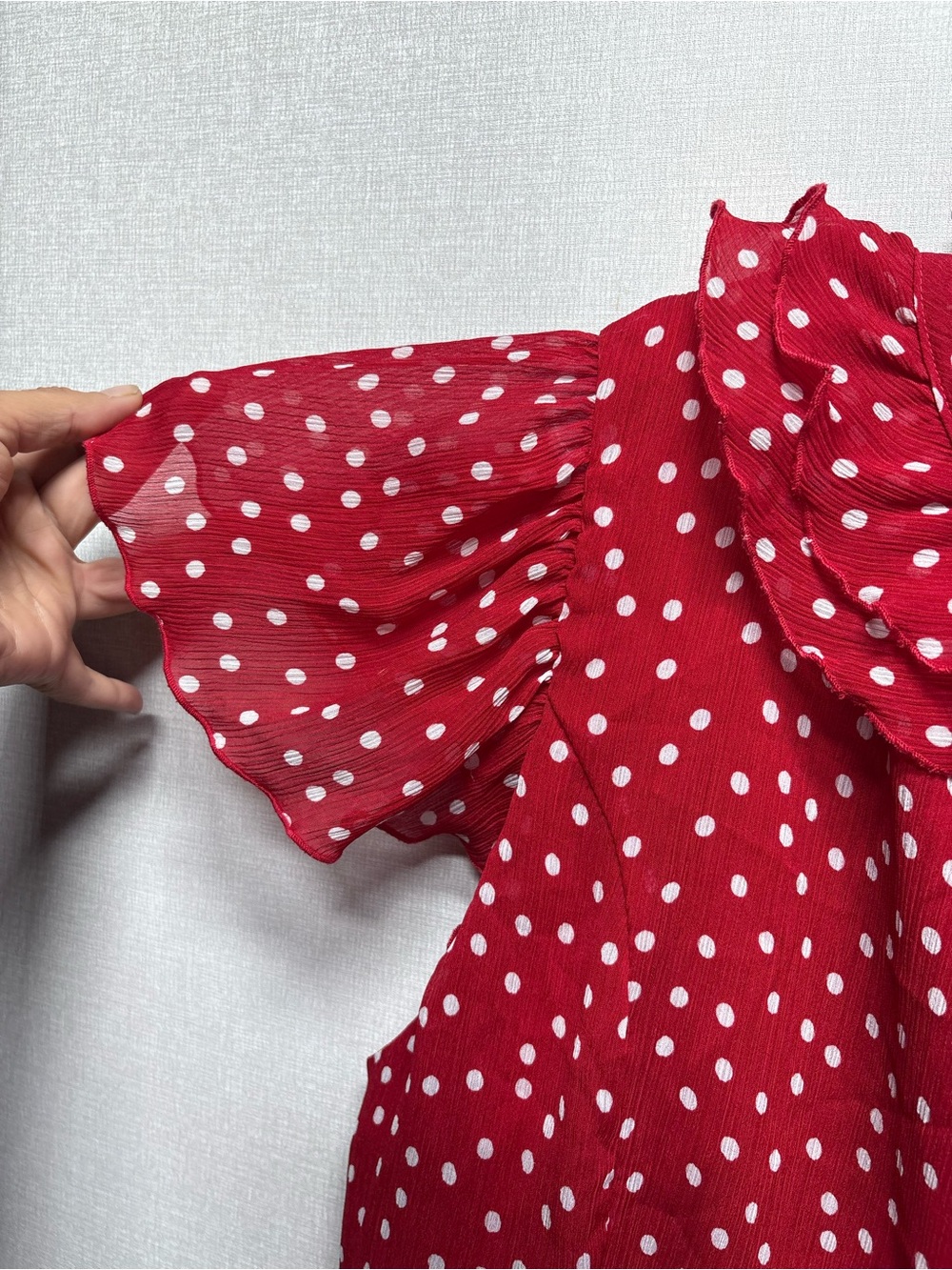 George Red Polka Dot Ruffle Front Blouse - Picture 6 of 7